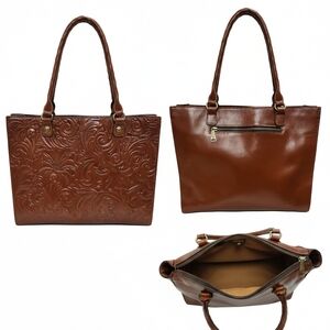 Patricia Nash Rich Brown Embossed Leather Tote